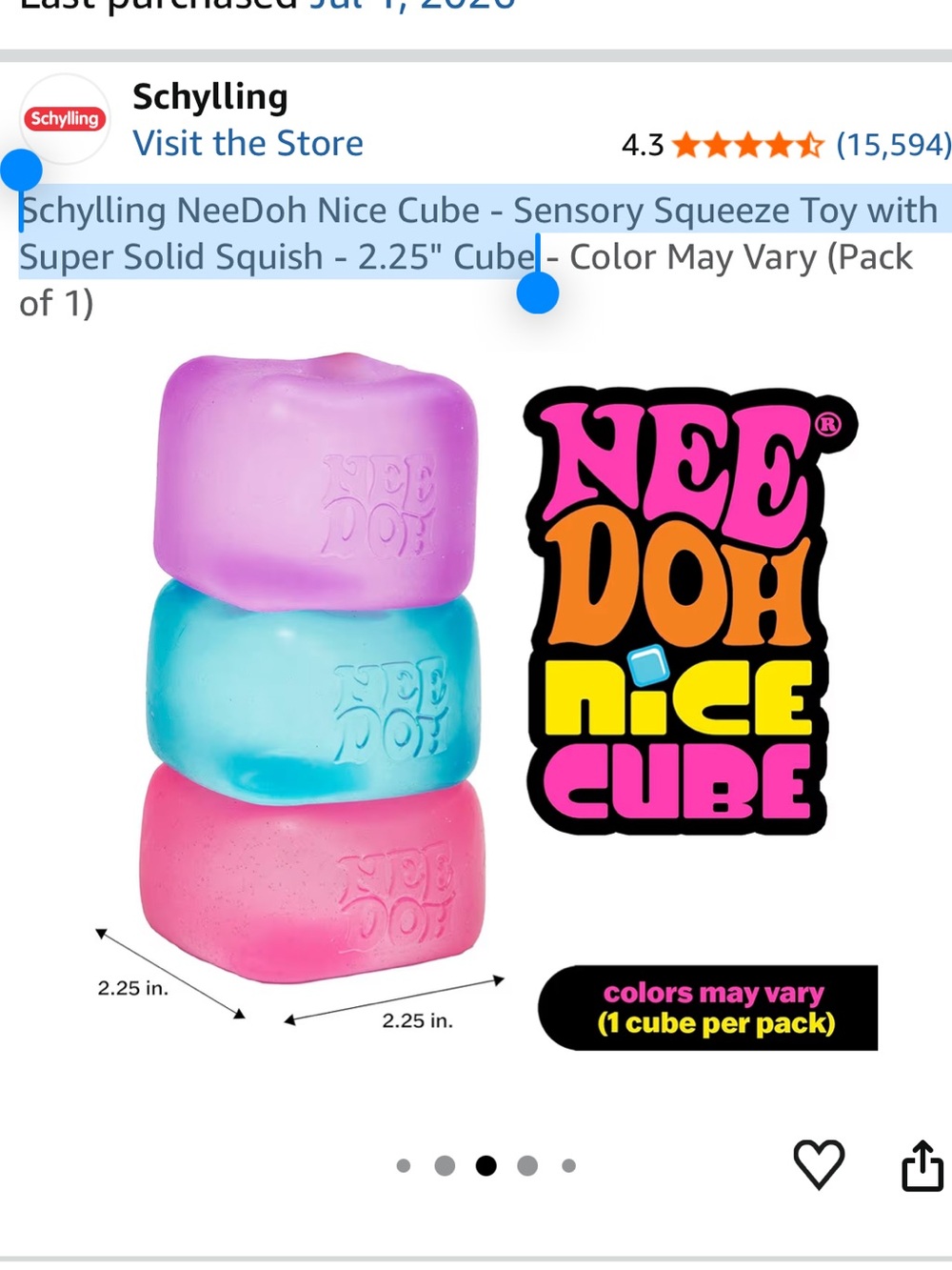 NIB Schylling NeeDoh Nice Cube Hard to Find Squish Sensory Fidget Toy Blue - Picture 4 of 5